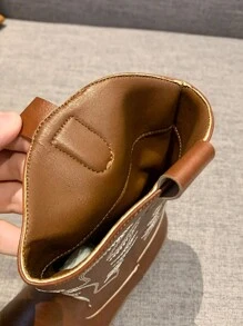 Women's Elegant Fashion Boots, Classic Slip-On Casual Flat Square Toe Embroidered Western Boots, Brown Casual Embroidered Riding Boots, Beige English Style Women's Boots, European Style Women's Boots