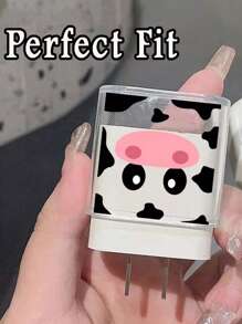 5pcs Set: Cartoon Cow Shaped 1.5m Cable Winder, Data Cable Organizer, Anti-Breaking Charging Cable & Adapter Protector, Compatible With 20W Fast Charging Apple Phone Cable - Pink Black - View 3