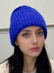 Dicke gestrickte Damenmütze, Lässig, eleganter vintage Streetwear Stil, Polyester, warm, winddicht, einfarbig, passend für Herbst und Winter, auch für Halloween