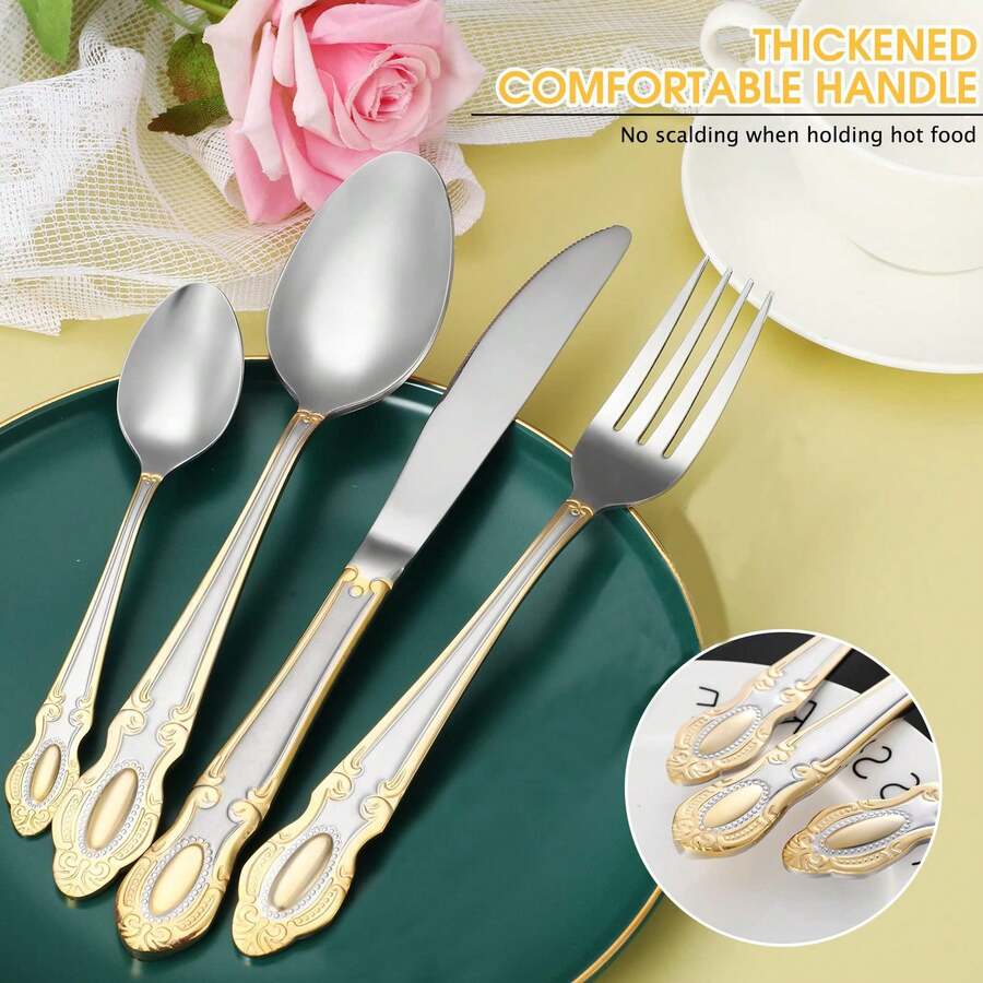 Gold Silverware Set Stainless Steel Heavy Utensil Set