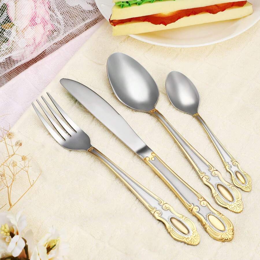 Gold Silverware Set Stainless Steel Heavy Utensil Set