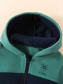 2 Stücke Kleine Jungen Lässiges Set aus umkehrbarem Grafik-Fleece-Kapuzenpullover und Jogginghose mit Kordelzug, Herbst/Winter