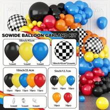 118 peças Conjunto de Guirlanda e Arco de Balões de Látex com Tema de Carro de Corrida em Preto, Amarelo e Vermelho para Decoração de Aniversário, Casamento, Festa Nupcial, Exterior, Bottom, Bar Doméstico, Suprimentos, Natal