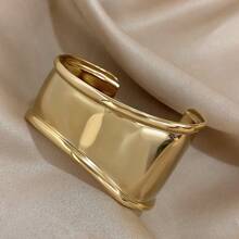 1pc Unique Curved Smooth Bracelet For Women Non-Adjustable Wide Bracelet Stainless Steel Bracelet For Daily Party Christmas Jewelry Gifts - Curved Bracelet - View 15