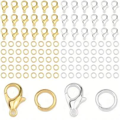 150pcs Lobster Clasp Jump Rings Set, Including 100pcs Closed Jump Rings + 50pcs Lobster Clasp, Golden Silver Color Alloy Jewelry Connector Suitable For DIY Women Bracelets Necklaces Making