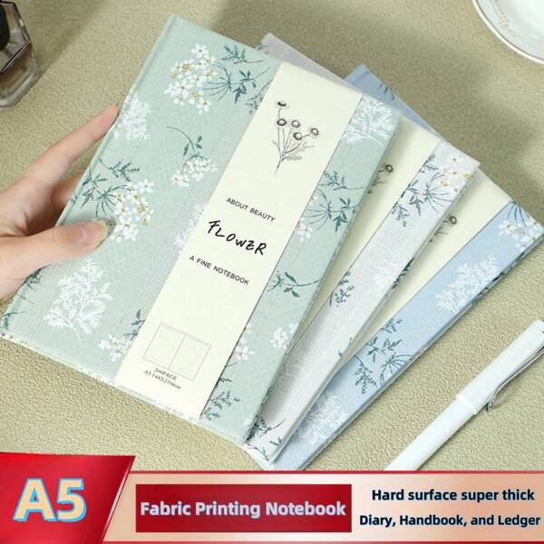 1pc Creative Thickened Fabric Printed Personalized A5 Notebook, High-End Golden Thread Hardcover Journal/Diary, Suitable For Business Office, School Students