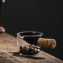 High Borosilicate Glass Mini Wooden Handle Milk Frothing Pitcher, Espresso Coffee Cup, Small Sauce Dish, Restaurant Milk Creamer Back To School - 60ml - View 3