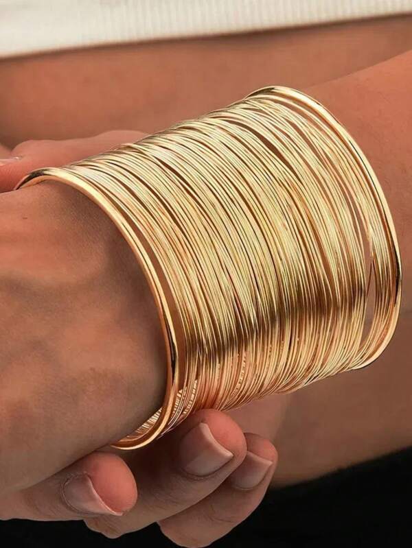 1 pezzo Braccialetto rigido placcato retrò a più strati, ornamento da polso esagerato come regalo per le donne