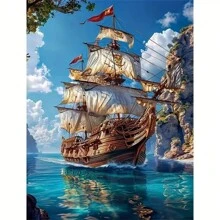 29.97x40.01厘米航海主题钻石画套装，全圆钻DIY工艺品，放松身心，缓解压力，完美的房间装饰 - 彩色 - 查看 2