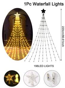 1 件 198LED 星形瀑布灯圣诞装饰灯串圣诞树饰品灯串圣诞装饰适用于 2024 年家居卧室房间装饰、圣诞树挂件、婚礼和节日装饰新年 2025、圣诞节 - 彩色 - 查看 19