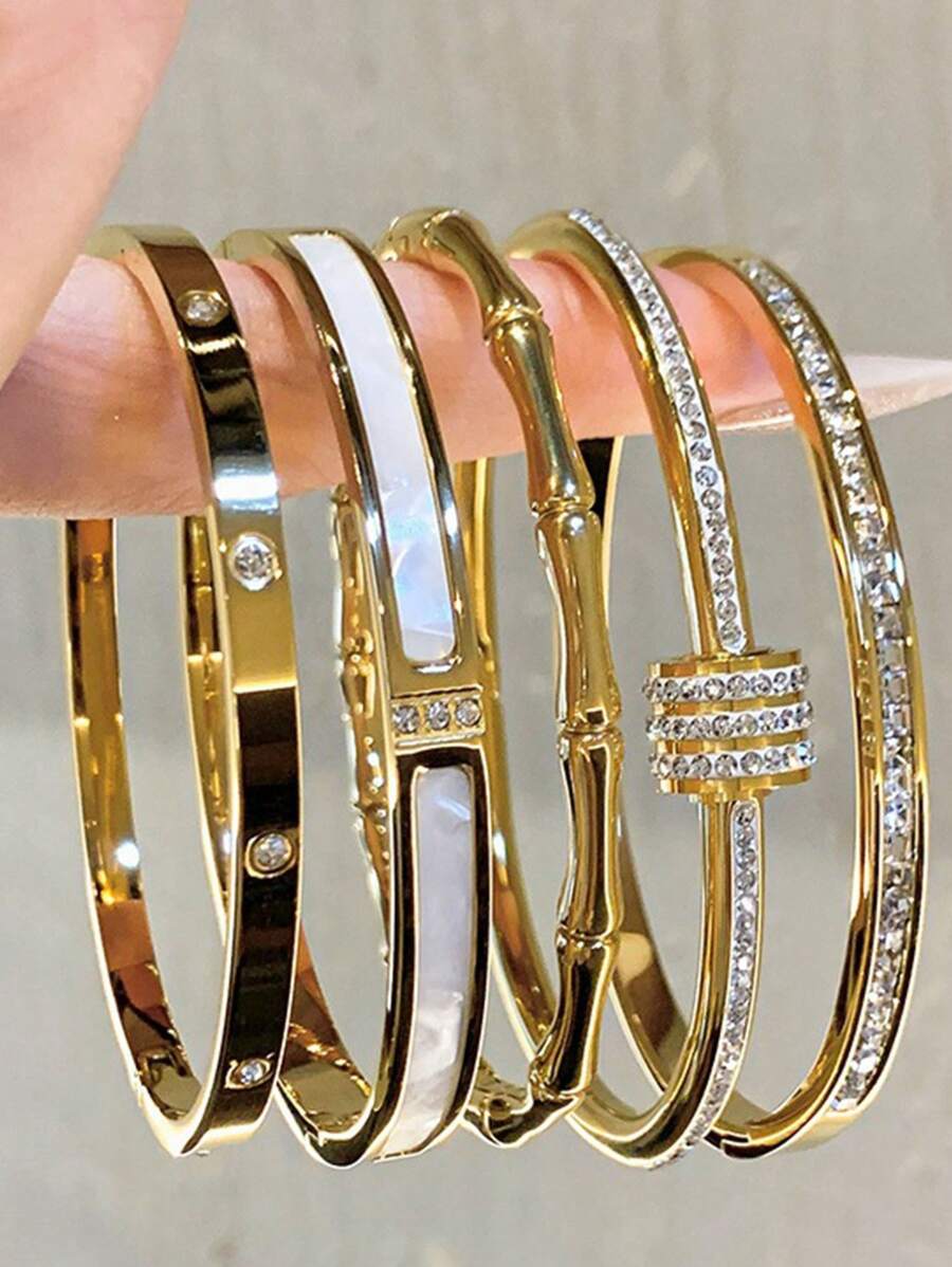 1pc/2pcs/3pcs Stainless Steel Bracelet For Men And Women Four Seasons Personalized Design Heart Zirconia Bracelet Jewelry Accessories Gifts,Jewelry Gold Jewelry Jewelry Women Bracelets Accessories Women Stainless Steel Jewelry Bracelets For Women Western Jewelry Four-Leaf Clover Bracelet, Titanium Steel, Not Easy To Fade, Stainless Steel Jewelry, Gold Bracelet, Love Bracelet, Transfer Bracelet