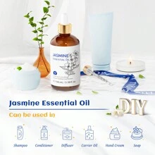 HIQILI HIQILI Olejek eteryczny z jaśminu, 100 ml/3,38 fl.oz. Naturalny olejek do nawilżacza i dyfuzora do aromaterapii do pielęgnacji skóry i włosów, Body SPA, bogaty kwiatowy zapach do aromaterapii, wyrobu mydła i świec