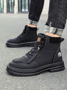 Botas de couro pretas masculinas, botas de cano alto estilo western, nova chegada