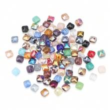 50 hạt thủy tinh 6mm, dạng lưới phẳng, nhiều màu sắc để làm vòng cổ, vòng tay, hoa tai, móc chìa khóa, dây điện thoại và đồ thủ công, làm quà tặng - hình vuông phẳng 6mm màu - Xem 6