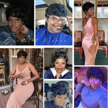 Short Pixie Wigs  Short Black Curly Pixie Wigs Synthetic Hair Wigs  Natural Wavy Black Pixie Cut Wig Short Curly Layered Pixie Wig (Natural Black) - 黑色 - 查看 6