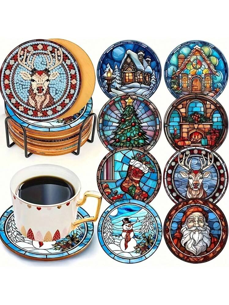 8 Sottobicchieri Per Pittura A Mosaico Con Supporto, Kit Fai Da Te 5D In
