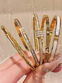1pc/2pcs/3pcs Stainless Steel Bracelet Men And Women's Four Seasons Personalized Design Heart Zirconia Bracelet Jewelry Accessories Gifts, Jewelry Gold Jewelry Jewelry Women Bracelets Accessories Women Stainless Steel Jewelry Bracelets For Women Western Jewelry