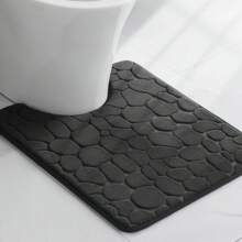 1pc/2pcs Solid Color Simple Classic Stone Texture Absorbent Non-Slip Floor Mat, Bathroom And Toilet Mat Home Bathroom Decor Bath Rug Floor Carpet Outdoor Rug Door Mat Fall Decor Bathroom Accessories Back To School Entryway Decor - Black - View 5