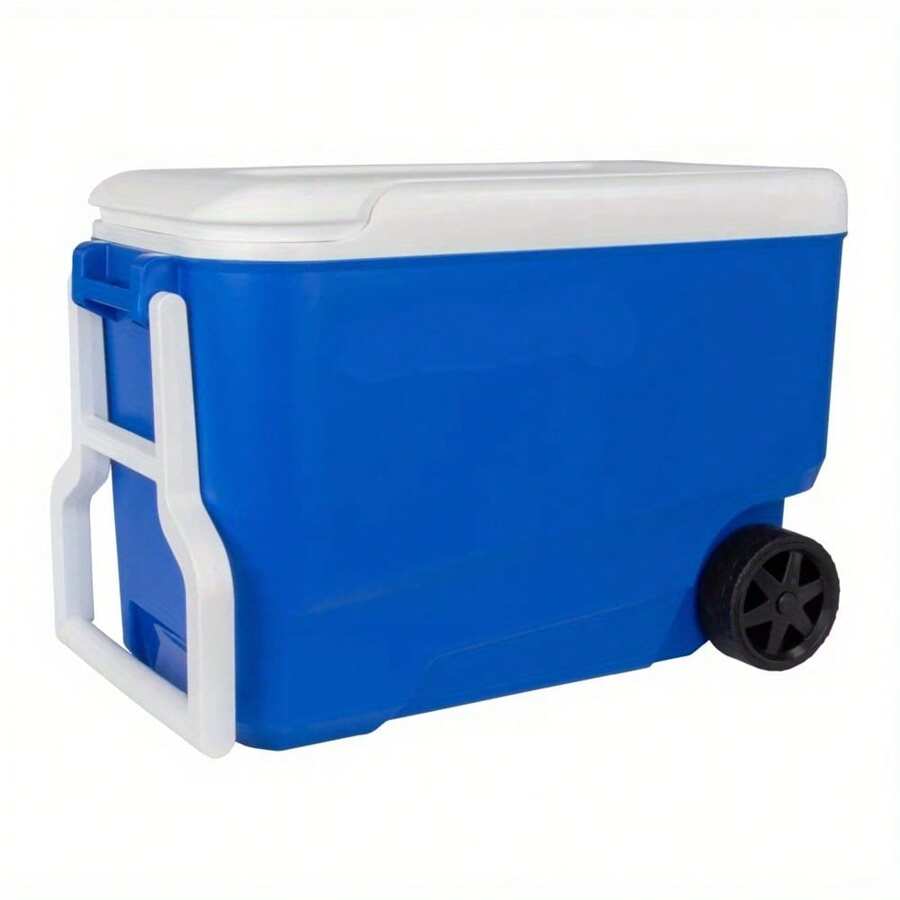 38 QT. Enfriador de hielo con ruedas y carcasa rígida, azul
