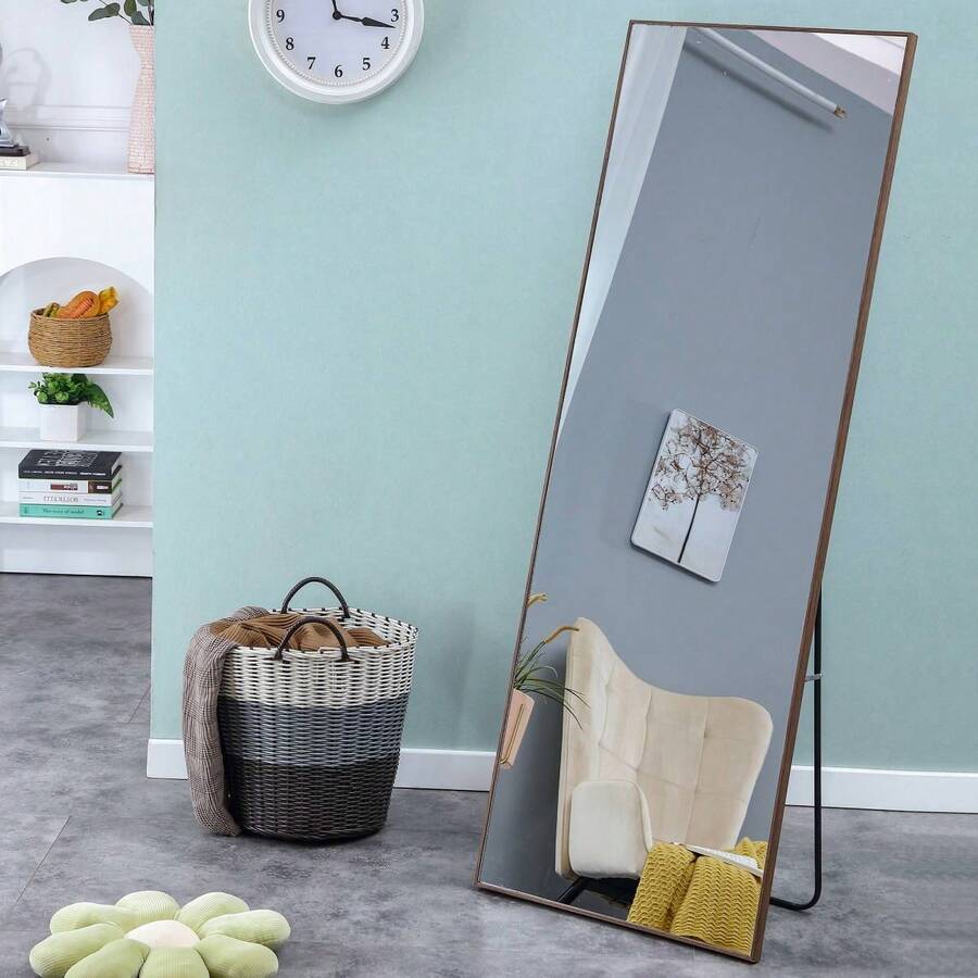 Clean And Beautiful Solid Wood Frame Full-Length Mirror, Dressing Mirror, Bedroom Porch, Decorative Mirror, Clothing Store, Floor Standing Large Mirror, Wall Mounted. 65 "* 23" - 白色 - 查看 1