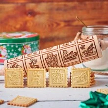 1pc 13.7" Wooden Embossed Rolling Pin With 20 Square Christmas Pattern, Deeply Laser Engraved Wooden Roller, Cookie Stamp Tool For Baking, Pottery, Christmas Santa Claus Bell Rolling Pin Gift, Kitchen Baking Tool Christmas Decorations Christmas Decor Christmas Gifts Christmas Party Supplies Christmas Christmas Decorations Christmas Pajamas Christmas Gifts Christmas Decor