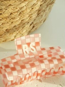 Kẹp tóc hình bàn cờ chữ cái viết tắt tùy chỉnh nhiều màu sắc phong cách tươi mới phụ kiện dễ thương cho quà tặng du lịch công tác cho bạn gái màu xanh lá cây, phụ kiện tóc cưới, màu sắc tươi sáng mùa xuân hè - màu xanh lá - Xem 5