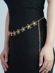 1 pièce Chaîne de corps en métal vintage ajourée en forme de fleur pour femmes. Décoration bohème multirang pour la taille, convient pour les coiffures décontractées. Idéal pour les occasions comme Halloween, Noël, l'été, l'école, l'automne.