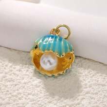 1 件海洋海滩系列 DIY 配件海星贝壳金鱼美人鱼尾巴铜镀油滴吊坠 - 多色 - 查看 5