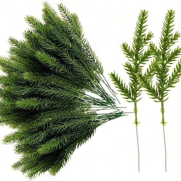 10 piezas de ramas artificiales de aguja de pino, decoración del hogar, corona DIY, caja de regalo, flores para bodas, Año Nuevo, decoración de mesa, centros de mesa, flores artificiales, flores de plástico, Día de San Valentín, regalo, plantas falsas