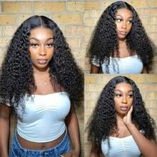 TAHIKIE Curly V Part Lace Wig Human Hair Curl Brazilian Virgin Human Hair Wigs For Women V Part Wig V Shaped No Leave Out Glueless 180% Density - Natural Black - Xem 10