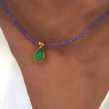 1 pieza Colgante de collar con gota de piedra natural, nuevos accesorios de moda 2024 para mujeres - Morado - Ver 7
