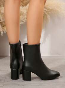 FVPFVP 搭配上衣，法式优雅女士高跟短靴，皮革鞋面粗跟，2024 年秋冬新品，漆皮设计职业正装靴 - 黑色 - 查看 8