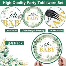 24pcs Oh Baby Paper Plates Napkins Supplies Set, Sage Greenery Baby Shower Party Supplies, Cake Dessert Plates, Eucalyptus Disposable Tableware Decorations Party Platters, Dish Tray For Boys Girls Birthday, 24 Guests, Christmas Party Christmas Decor Christmas Decorations Christmas Gifts And Decor Decorations S