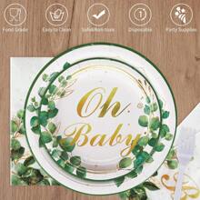 24pcs Oh Baby Paper Plates Napkins Supplies Set, Sage Greenery Baby Shower Party Supplies, Cake Dessert Plates, Eucalyptus Disposable Tableware Decorations Party Platters, Dish Tray For Boys Girls Birthday, 24 Guests, Christmas Party Christmas Decor Christmas Decorations Christmas Gifts And Decor Decorations S
