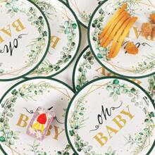 24pcs Oh Baby Paper Plates Napkins Supplies Set, Sage Greenery Baby Shower Party Supplies, Cake Dessert Plates, Eucalyptus Disposable Tableware Decorations Party Platters, Dish Tray For Boys Girls Birthday, 24 Guests, Christmas Party Christmas Decor Christmas Decorations Christmas Gifts And Decor Decorations S