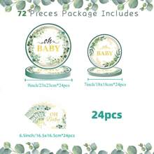 24pcs Oh Baby Paper Plates Napkins Supplies Set, Sage Greenery Baby Shower Party Supplies, Cake Dessert Plates, Eucalyptus Disposable Tableware Decorations Party Platters, Dish Tray For Boys Girls Birthday, 24 Guests, Christmas Party Christmas Decor Christmas Decorations Christmas Gifts And Decor Decorations S