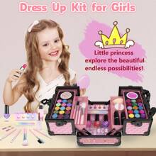 62 Pcs Kids Makeup Kit For Girl, Washable Play Makeup Toys Set For Dress Up, Pretend Beauty Vanity Set With Cosmetic Case Birthday Toys For Girls 3 4 5 6 7 8 9 10 11 12 Year Old Kids Toddlers - 粉色 - 查看 3