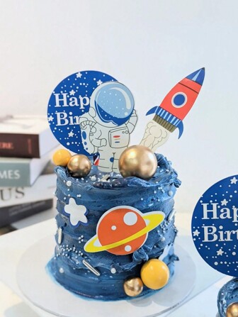 6件宇航员主题生日蛋糕装饰