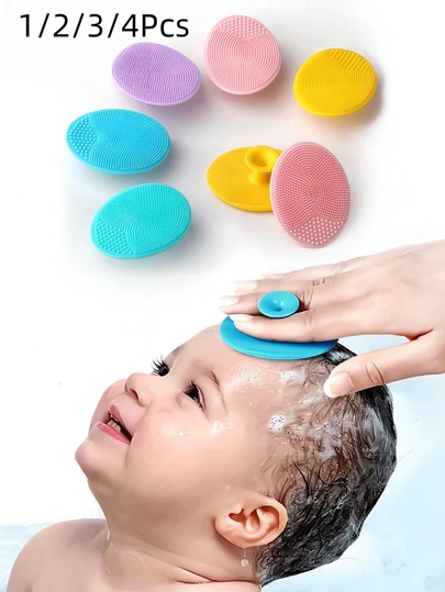 4pcs/2pcs/1pc Small Silicone Facial Cleansing Brush, Baby Shampoo Brush, Blackhead Remover, Soft Round Hair Washing Brush (Random Color)