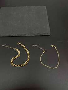 2 件/套不锈钢镀金链式手链，简约设计男士日常、通勤、节日礼物