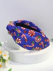 1 pieza Diadema con adorno de strass y estampado navideño de poliéster para mujer, accesorios navideños