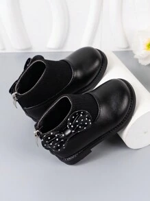 1 Pair Solid Color Girls' Boots With Bow, Anti-Slip Soles, Fashionable And Cute