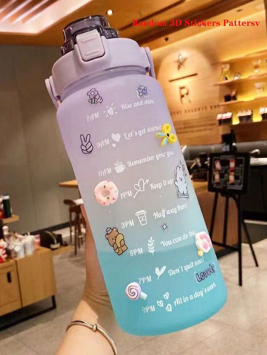 1/3入 2L/750ml/280ml 大容量紫色漸層PC水壺，附贈隨機3D貼紙，便攜吸管杯，適合運動健身與戶外旅行
