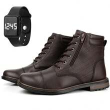 's Boots Faux Leather Casual High Top Ankle Boots With Digital Watch Sports Shoes - Rỉ Nâu - Xem 1