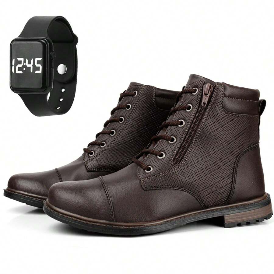 's Boots Faux Leather Casual High Top Ankle Boots With Digital Watch Sports Shoes - Rỉ Nâu - Xem 1