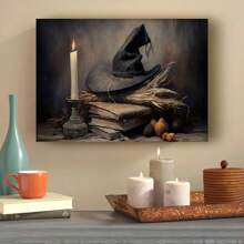 1pc Canvas Wall Art Print, Halloween Witch Poster, Vintage Art Decor Style, Modern Retro Wall Hanging Decor For Living Room, Bedroom, Home Office - Ink On Canvas Interior Artwork Home Decor Halloween Decor Room Decor