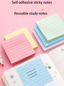6pcs/Set Student Striped Cartoon Memo Notes Office Sticky Papers, Cute Striped Lines Tear Off Reusable Adhesive Notes Back To School