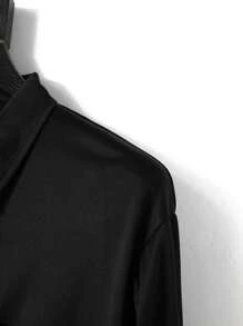 Camisa polo de manga larga con bolsillo para hombres - Negro - Ver 3
