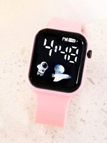 1 Stück modische quadratische Zifferblatt Digitaluhr mit PVC Armband und 5 Stücke Schmuckset mit Strass