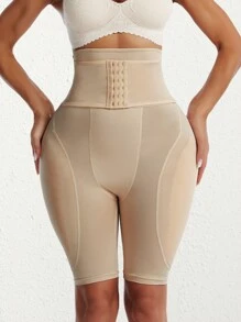 高腰加垫内衣臀部增强器，无缝提升和塑身臀部塑身控制内裤 - 杏色 - 查看 3